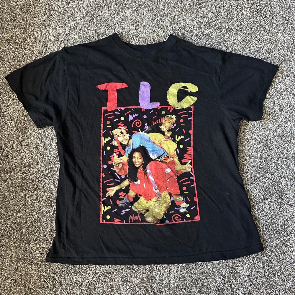 TLC Graphic T-Shirt Black 90s Style Music Band Tee Large